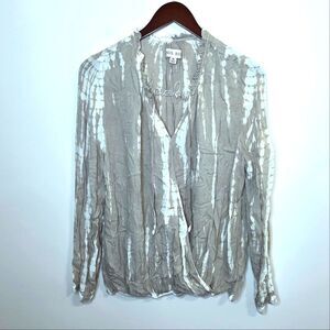 Knox Rose Grey White Tie Dye Tunic Faux Wrap Top Size Medium